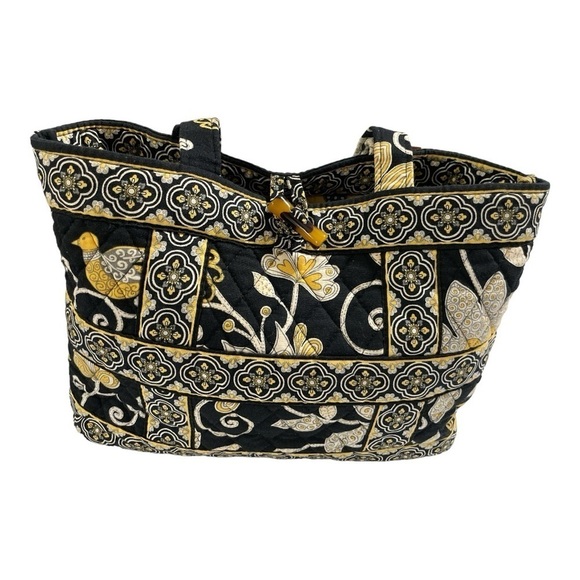 Vera Bradley Yellow Bird Tote Bag Retired Pattern Black Yellow Quilted Bag Purse - Picture 8 of 11